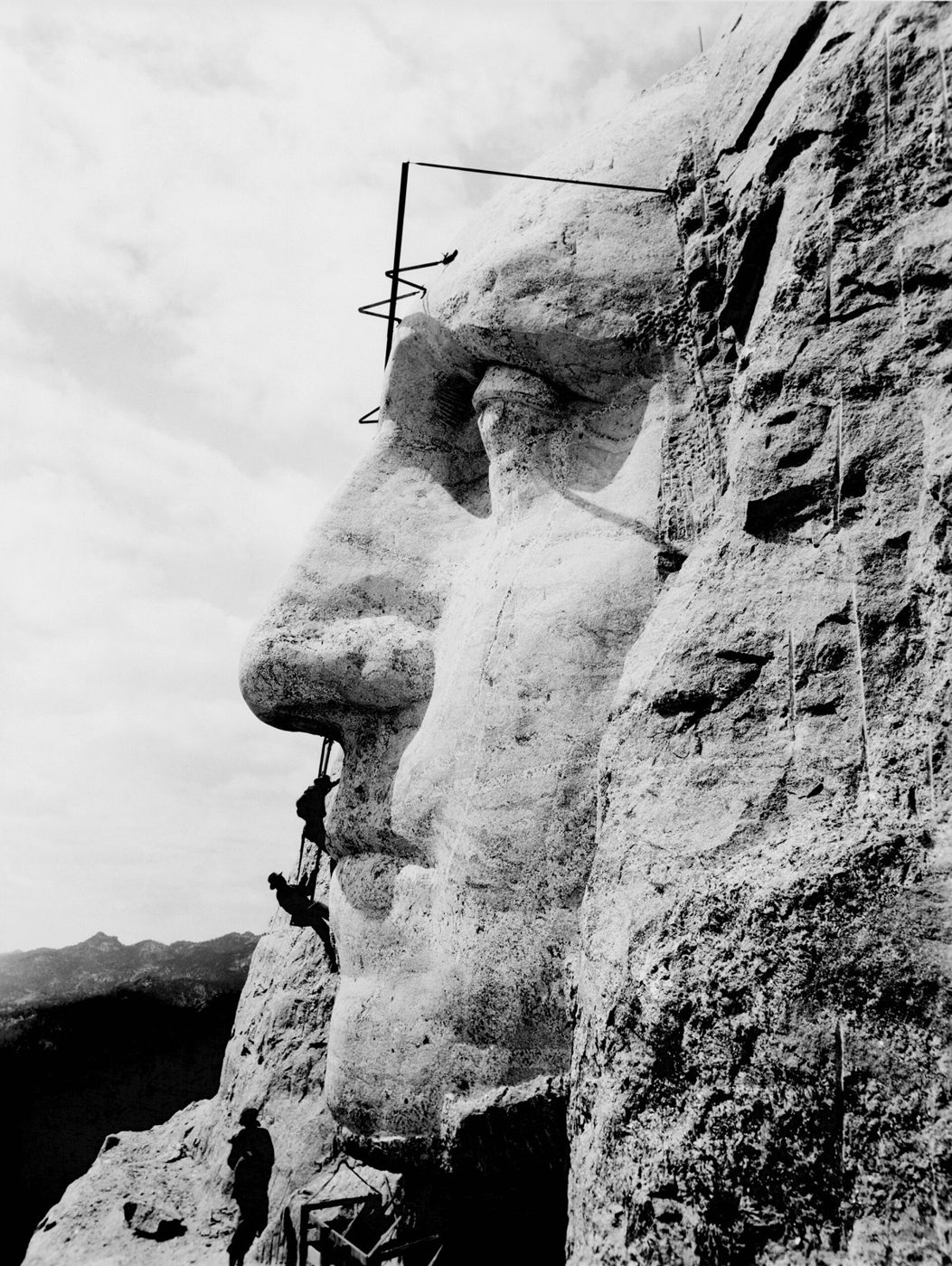 About 90% of Mount Rushmore was carved with dynamite. Each workday, carvers climbed 700 stairs to the top, then were lowered over the 500-foot face on steel cables.