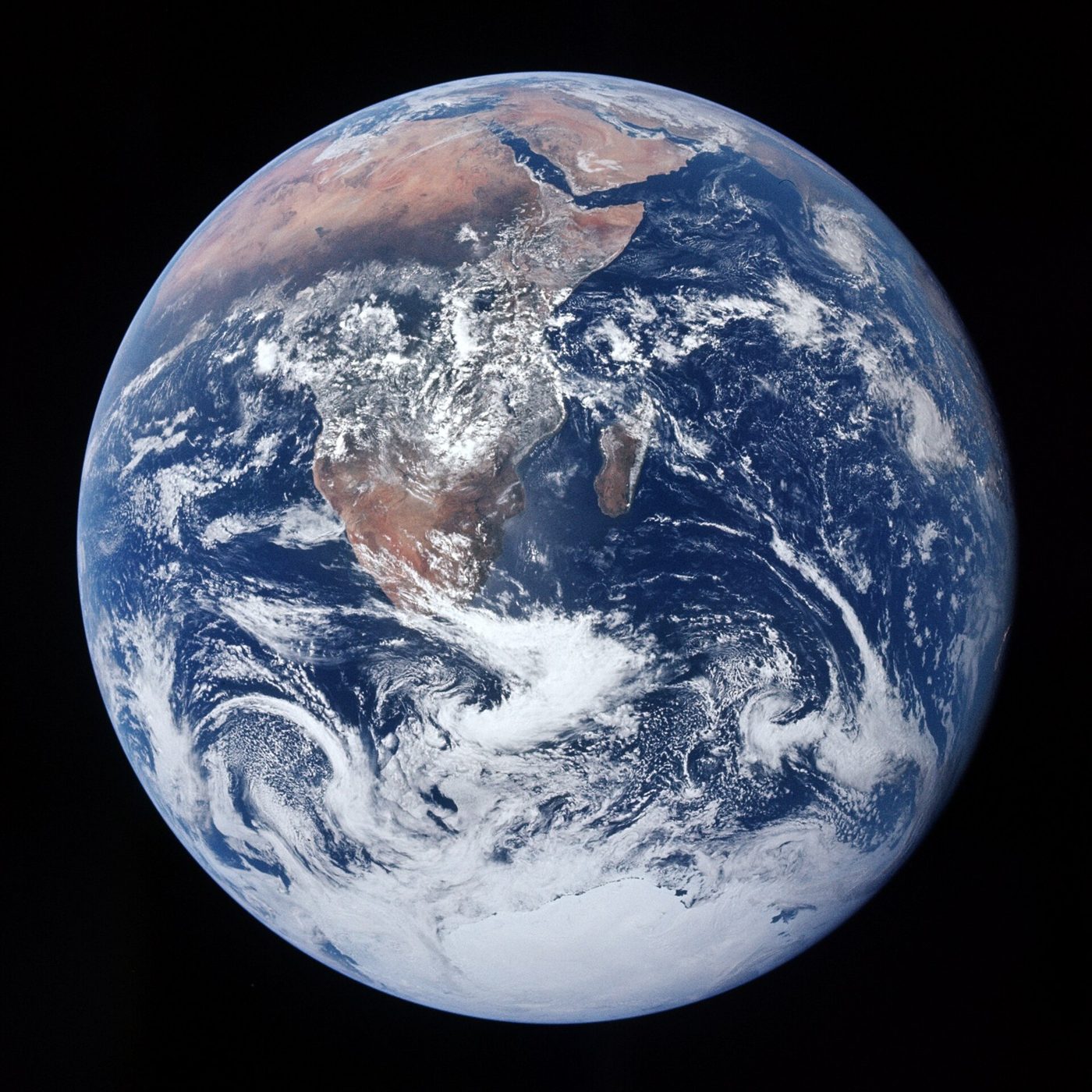 The famous Blue Marble photo of Earth was taken by the Apollo 17 crew on the way to the Moon, and it was the first Apollo view that could capture the South Pole's ice cap.