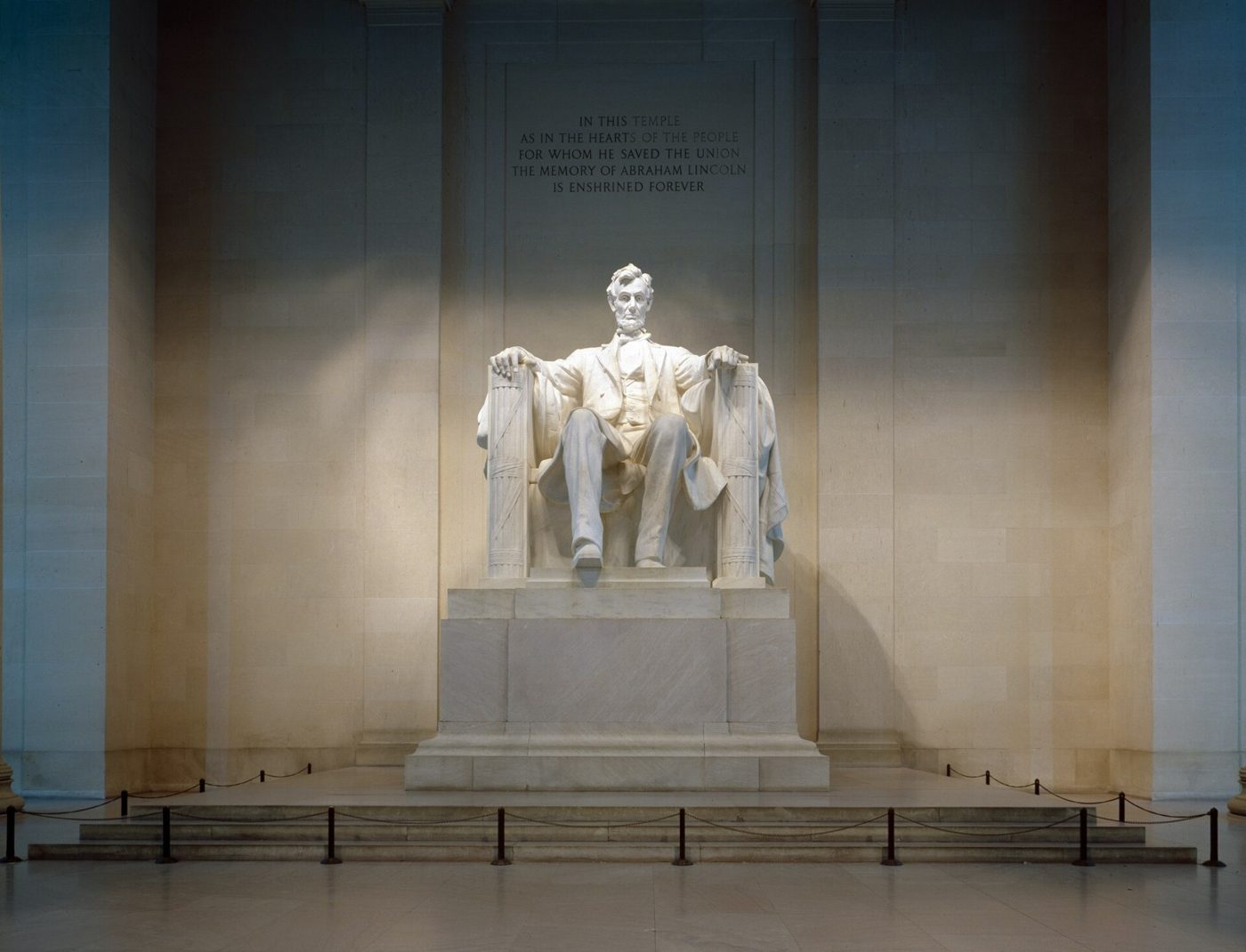 The statue inside the Lincoln Memorial is made of 28 pieces of marble. It stands 19 feet tall and weighs 120 tons, the National Park Service says.